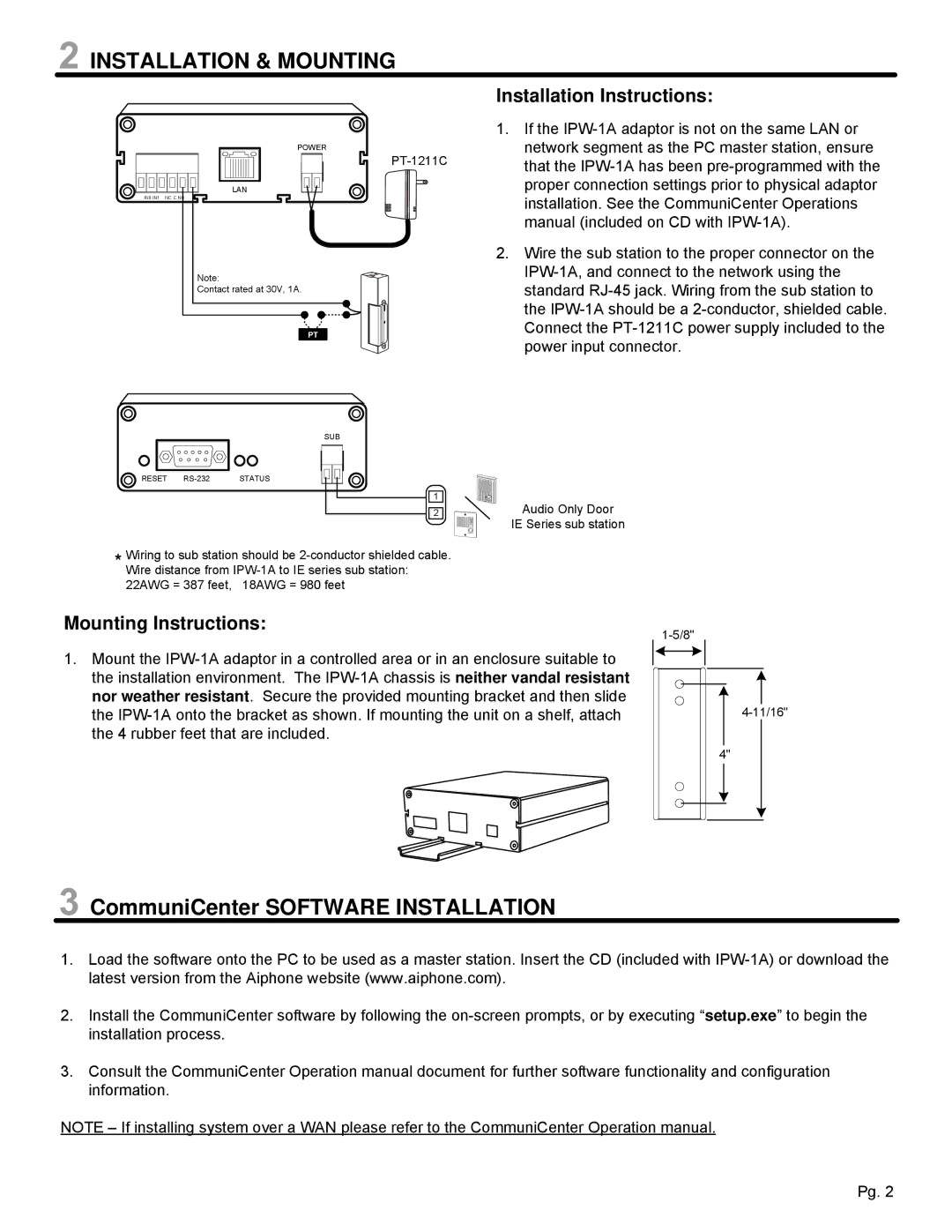 Aiphone IPW-1A install manual Installation & Mounting, Installation Instructions, Mounting Instructions 