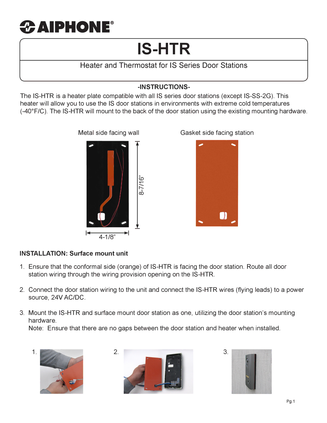 Aiphone IS-HTR manual Is-Htr, Heater and Thermostat for is Series Door Stations, Instructions 