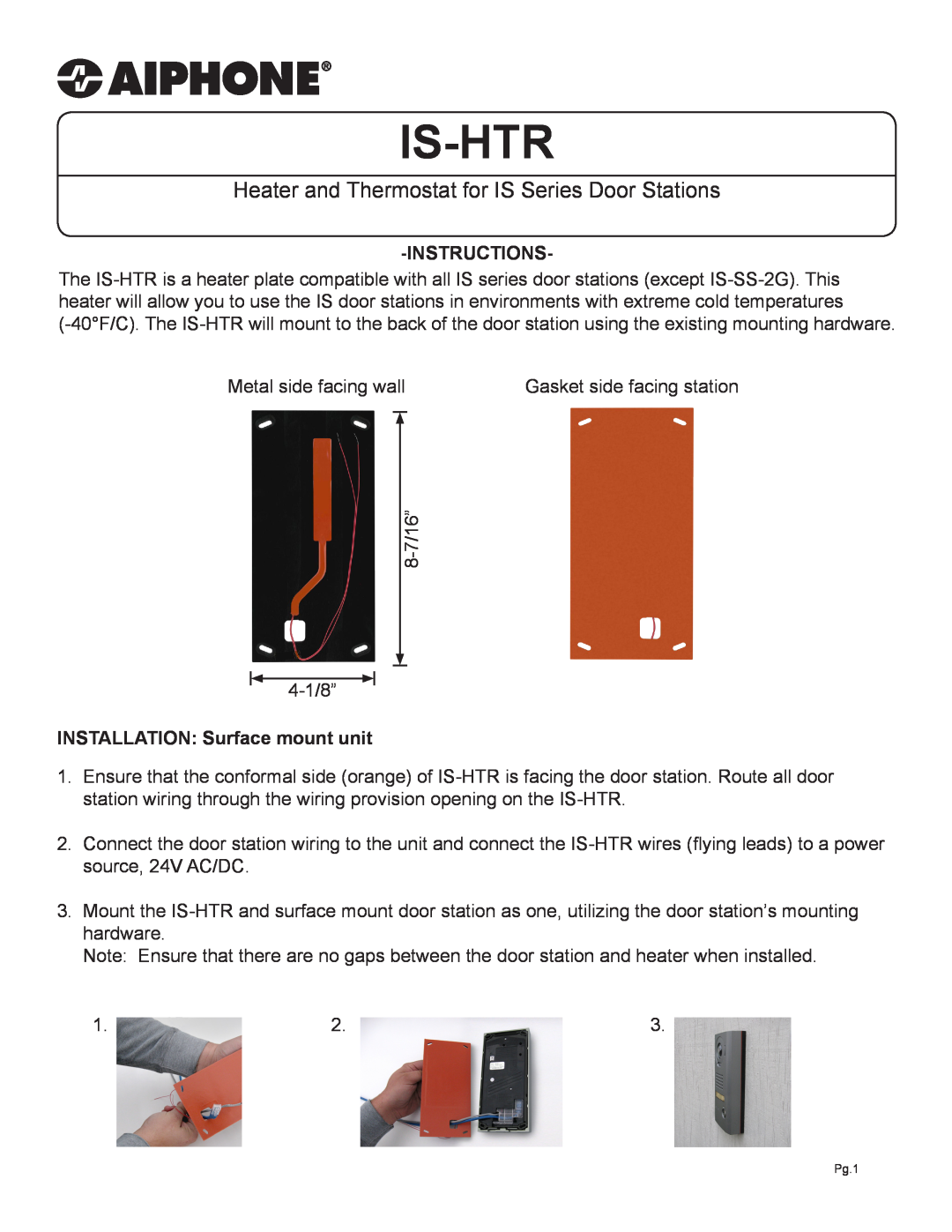 Aiphone IS-HTR manual Instructions, INSTALLATION Surface mount unit, Is-Htr 