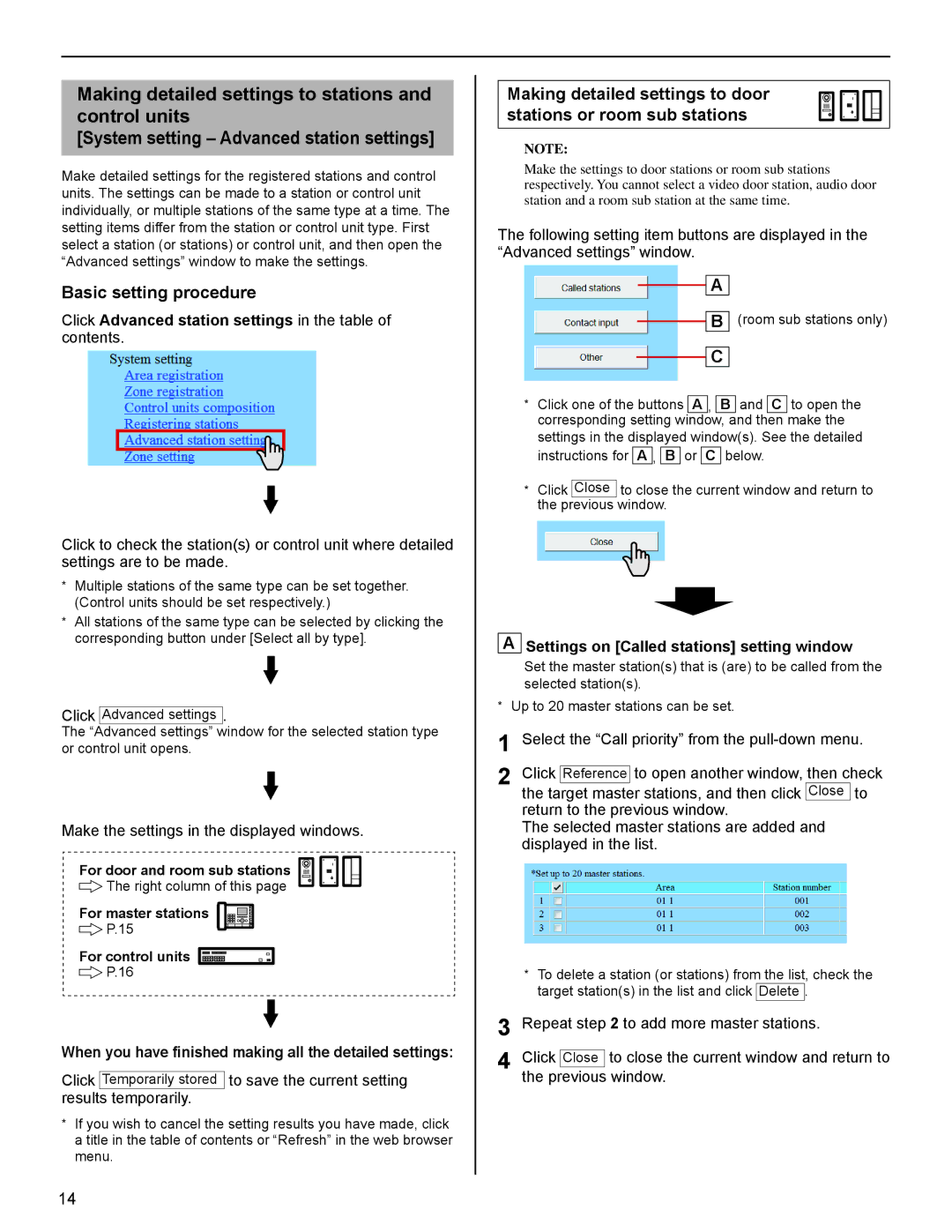 Aiphone IS Series operation manual Basic setting procedure, Click Advanced station settings in the table of contents 