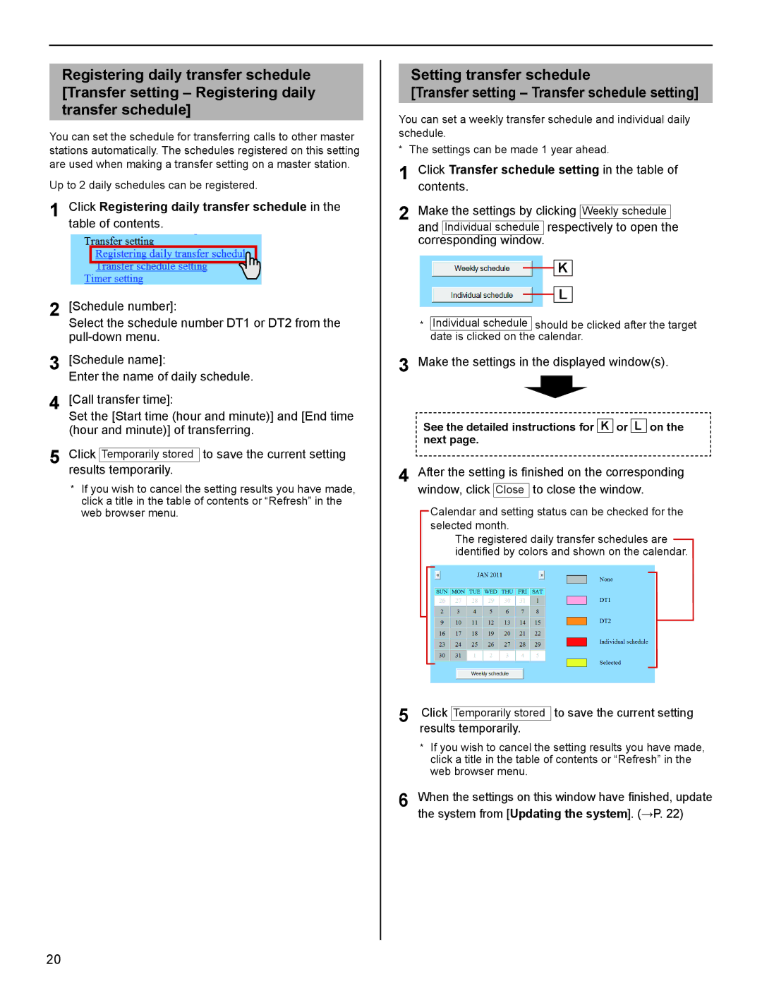 Aiphone IS Series Click Registering daily transfer schedule, Click Transfer schedule setting in the table of contents 