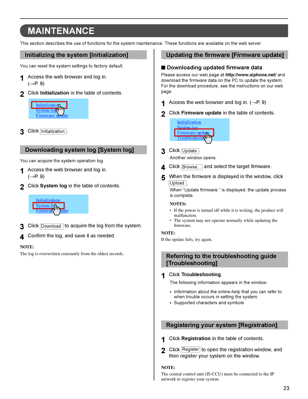 Aiphone IS Series operation manual Maintenance 