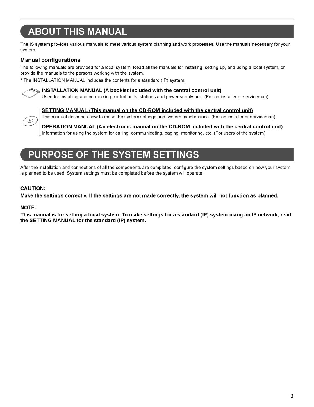 Aiphone IS Series operation manual About this Manual, Purpose of the System Settings, Manual conﬁgurations 