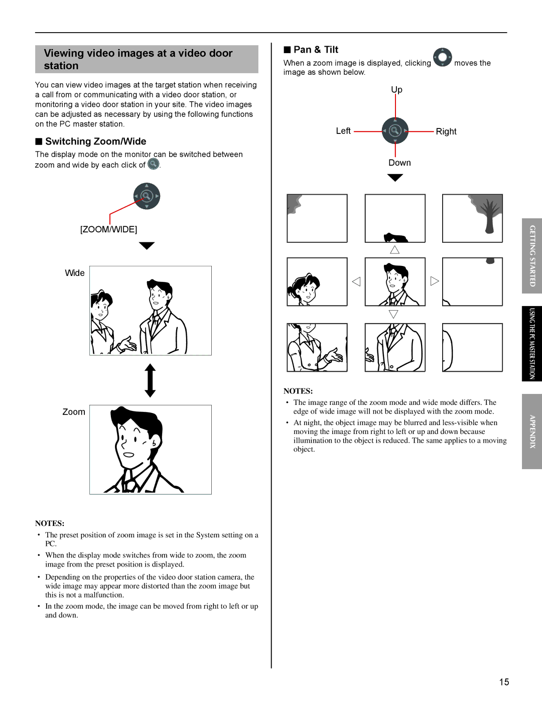 Aiphone IS-SOFT operation manual Switching Zoom/Wide, Pan & Tilt, Wide Zoom, Left Right Down 