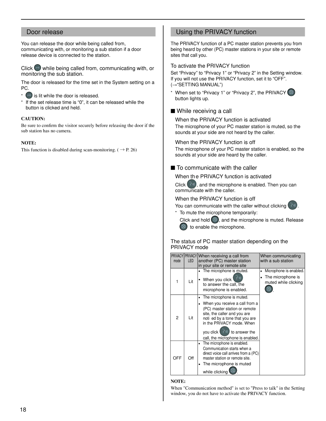 Aiphone IS-SOFT operation manual While receiving a call, To communicate with the caller 