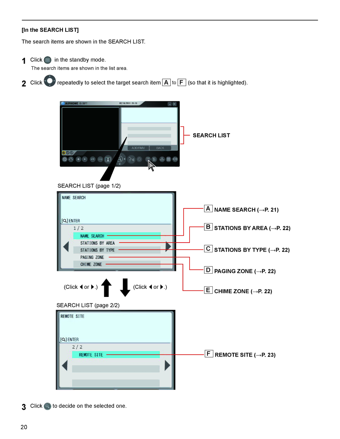 Aiphone IS-SOFT operation manual Search List, Chime Zone →P 