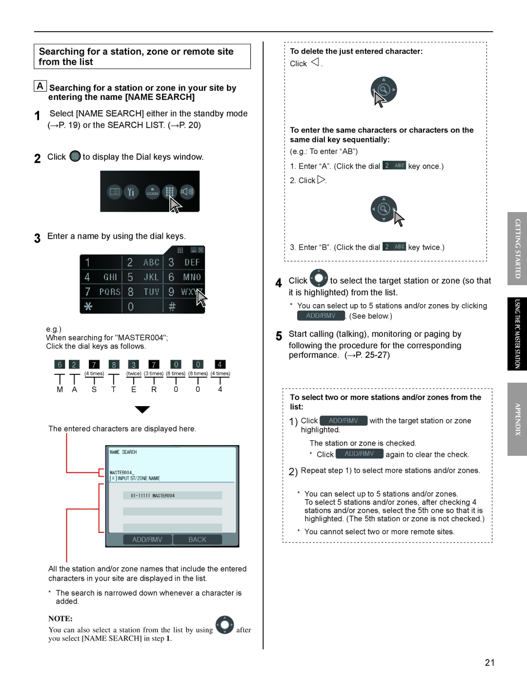 Aiphone IS-SOFT operation manual Searching for a station, zone or remote site from the list 