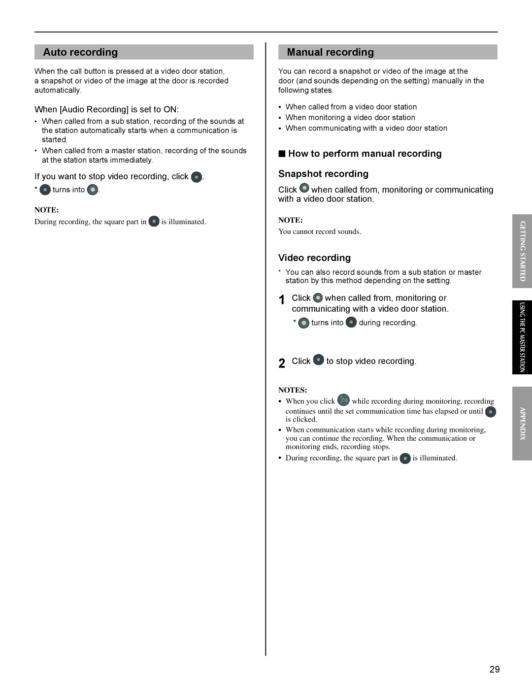 Aiphone IS-SOFT operation manual Auto recording, How to perform manual recording Snapshot recording, Video recording 