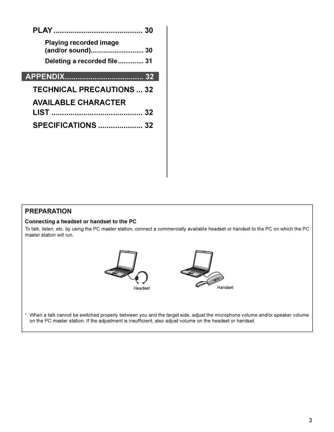 Aiphone IS-SOFT Playing recorded image And/or sound Deleting a recorded ﬁle, Connecting a headset or handset to the PC 