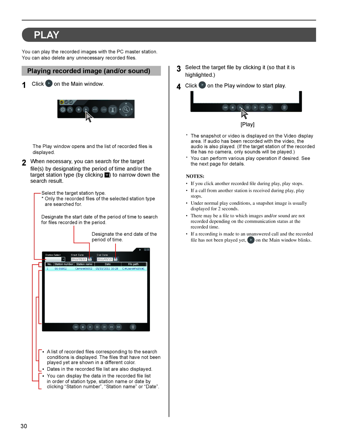 Aiphone IS-SOFT operation manual Playing recorded image and/or sound, Click On the Main window 