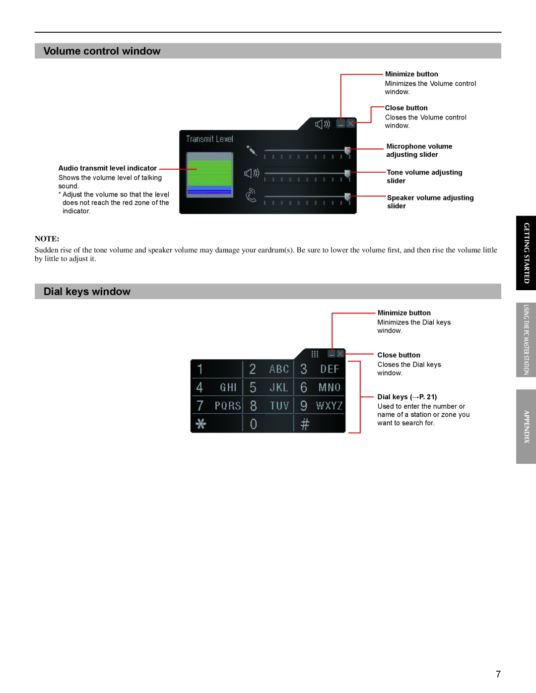 Aiphone IS-SOFT operation manual Audio transmit level indicator, Minimize button, Close button, Dial keys →P 