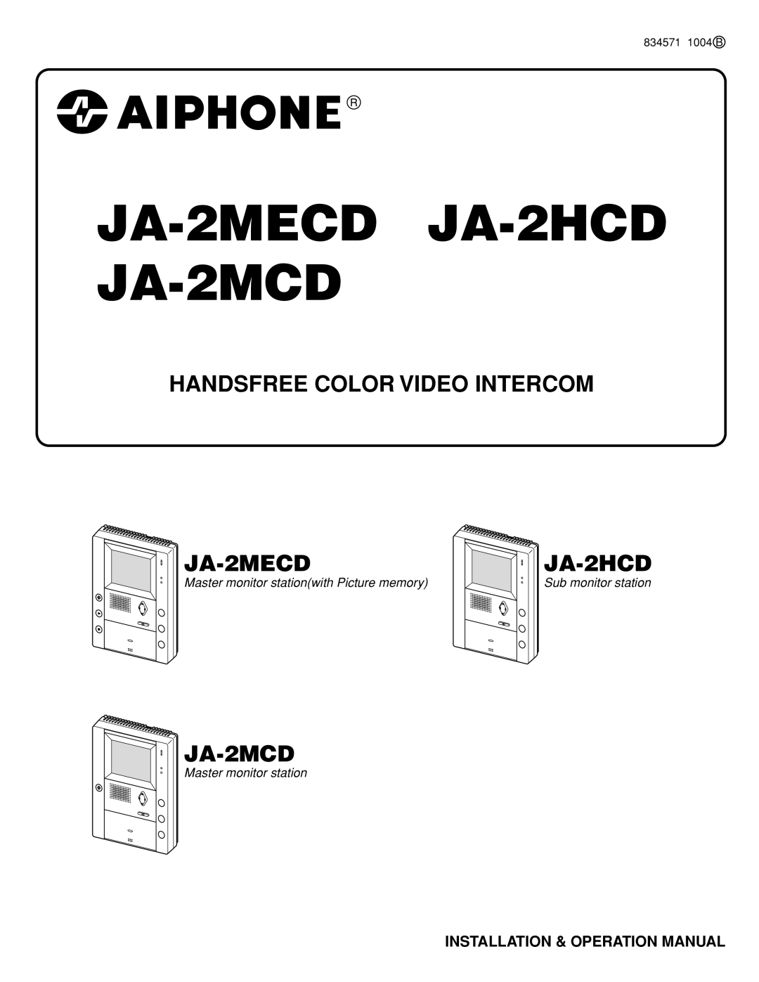 Aiphone Ja-2hcd operation manual JA-2MECD JA-2HCD JA-2MCD 