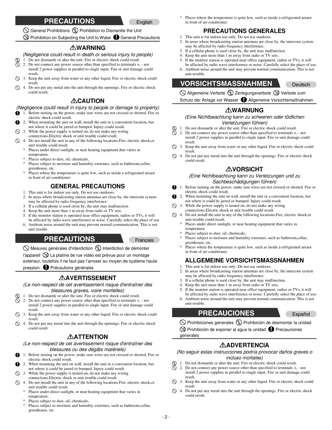 Aiphone ja-2sd operation manual General Precautions 