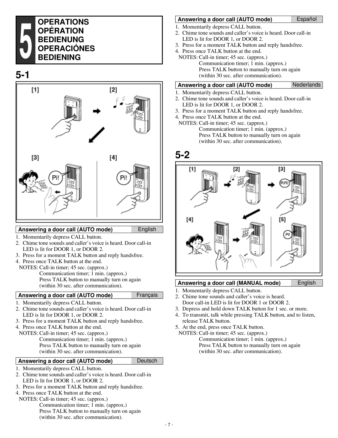 Aiphone ja-2sd operation manual Operations Opération Bedienung Operaciónes Bediening 