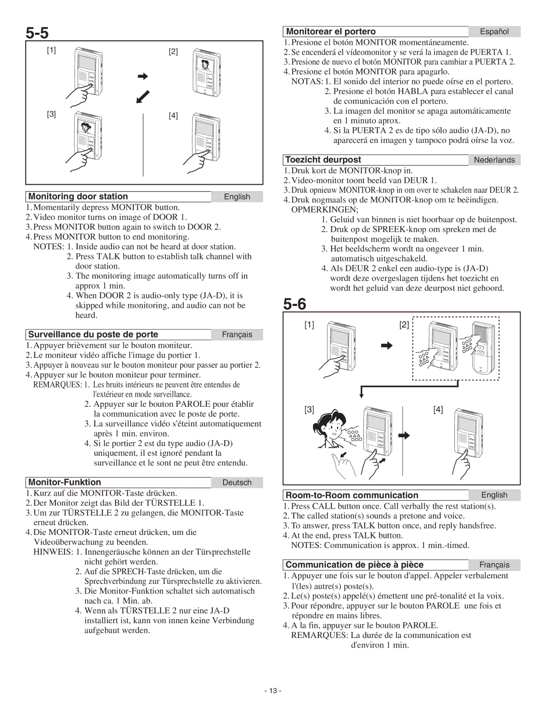 Aiphone JB-2MD, JB-2HD Monitoring door station, Surveillance du poste de porte, Monitor-Funktion, Monitorear el portero 