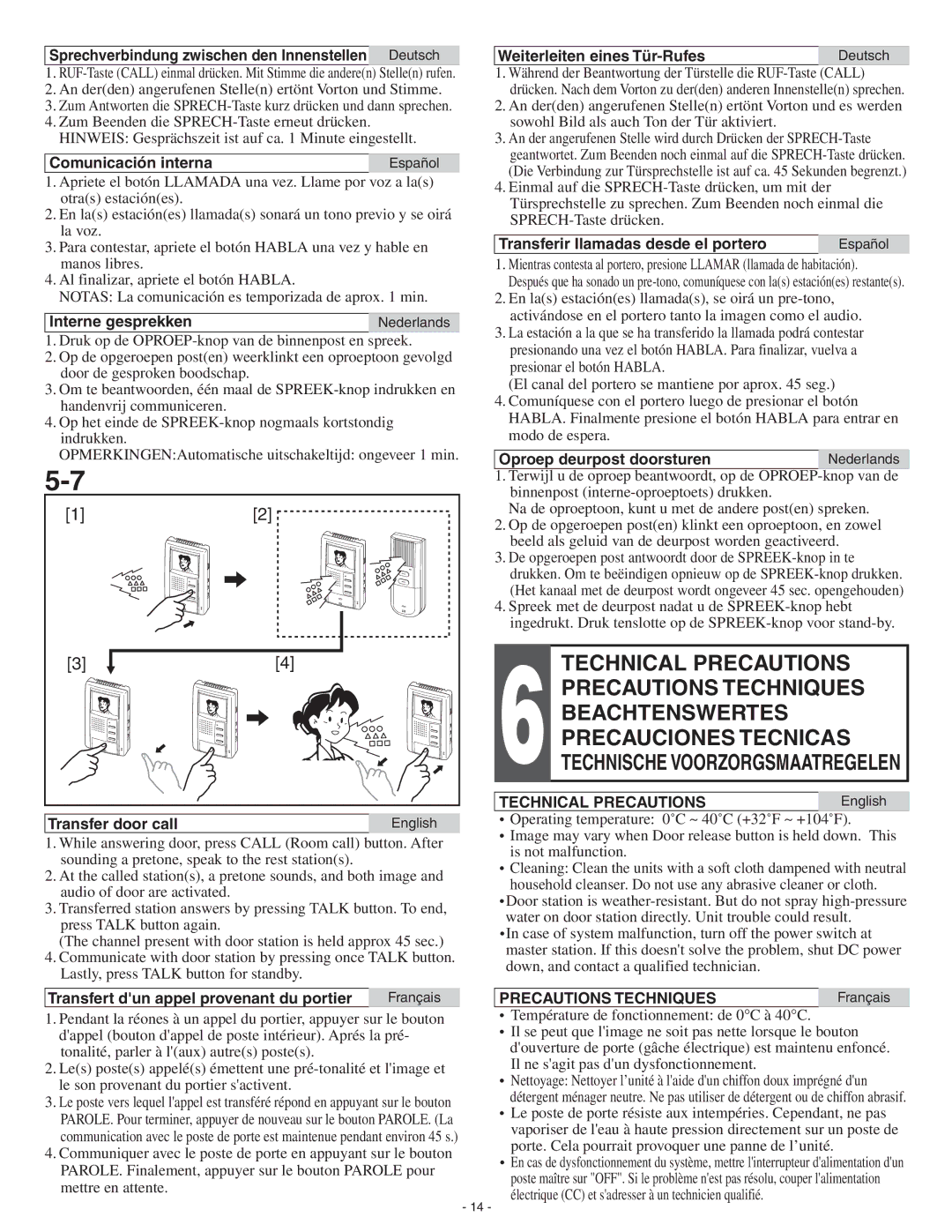 Aiphone JB-2HD, JB-2MD operation manual Technical Precautions, Precautions Techniques 