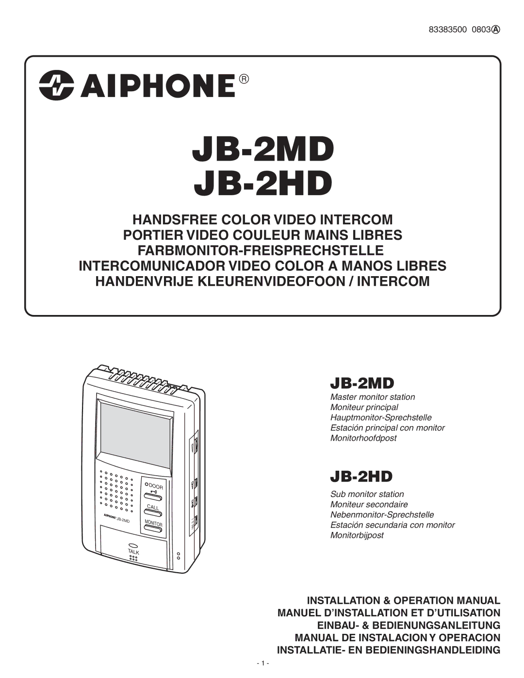 Aiphone operation manual JB-2MD JB-2HD 