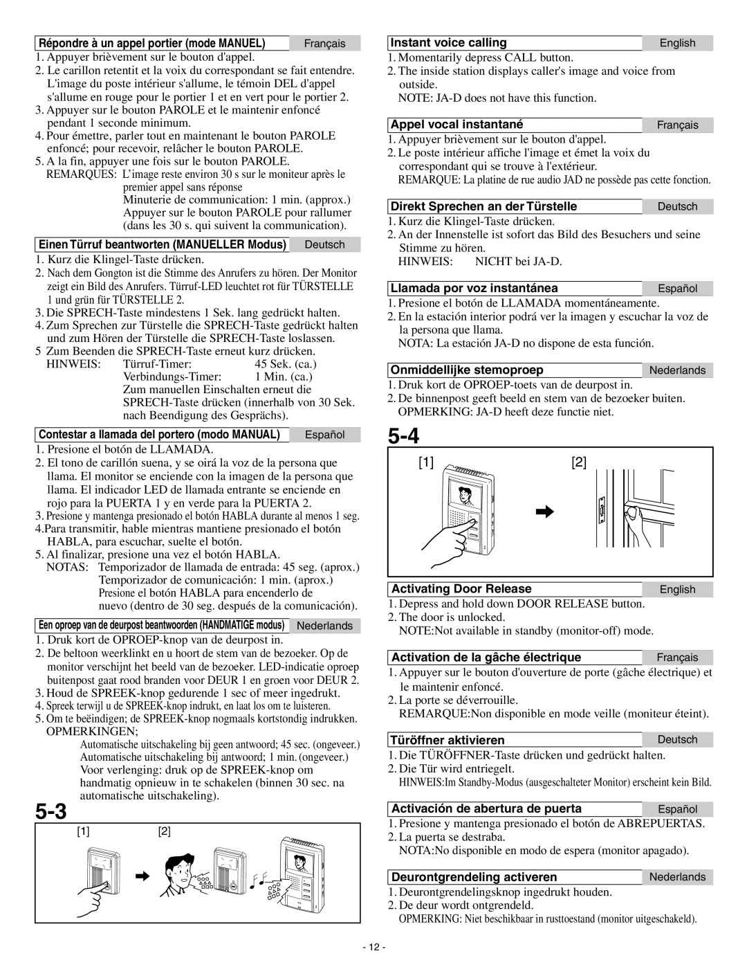 Aiphone JB-2HD operation manual Répondre à un appel portier mode Manuel, Einen Türruf beantworten Manueller Modus Deutsch 