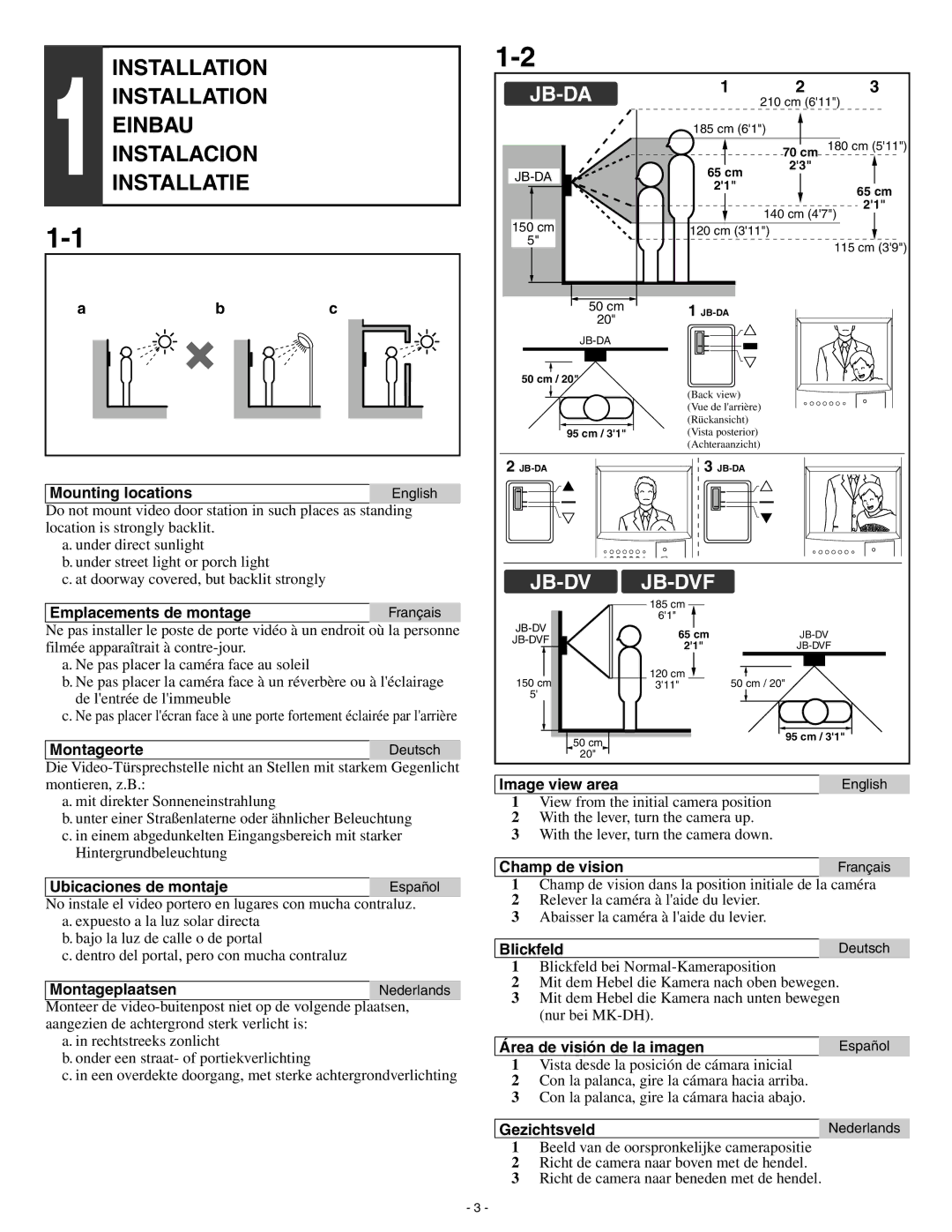 Aiphone Jb-Da, JB-DVF installation manual Installation Einbau Instalacion Installatie 