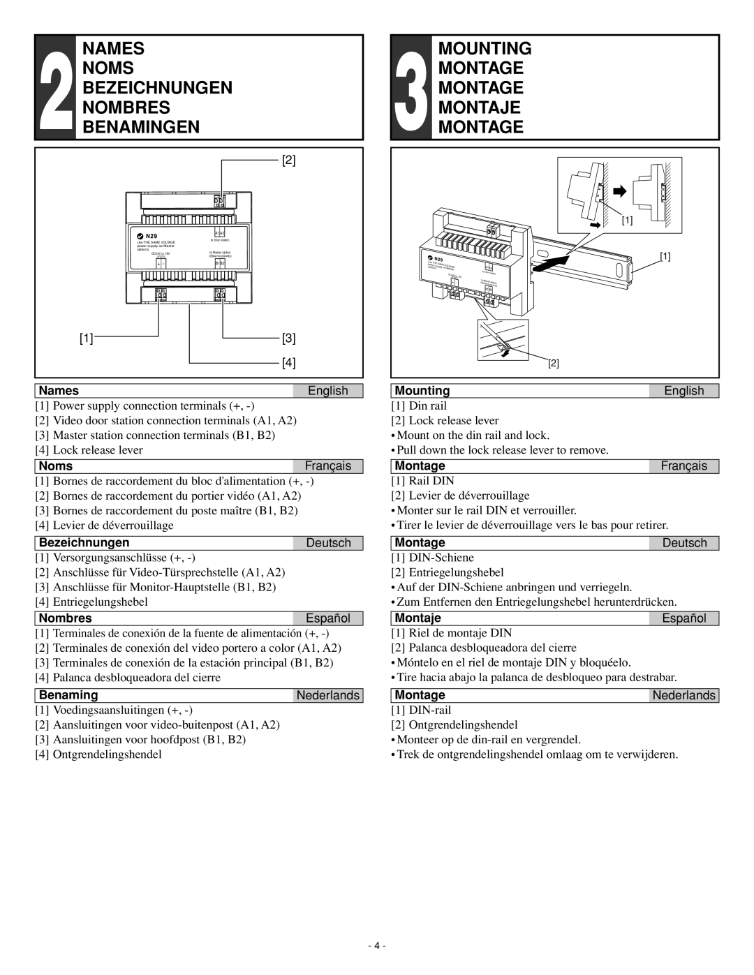 Aiphone JBW-BA installation manual Names 2NOMS Bezeichnungen Nombres Benamingen, Mounting 