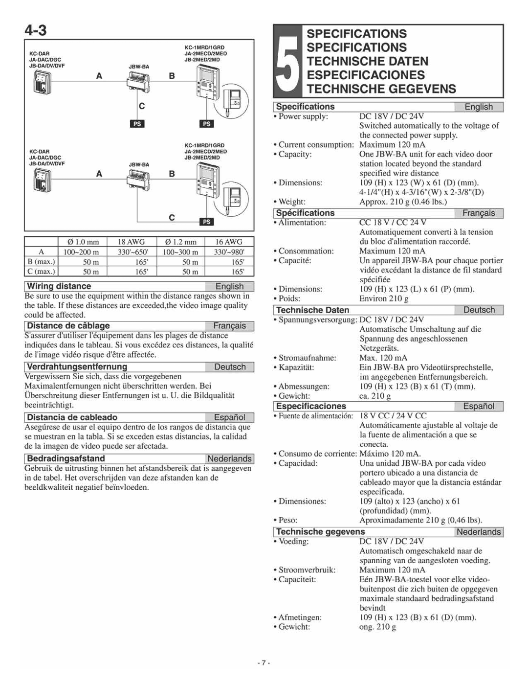 Aiphone JBW-BA manual 