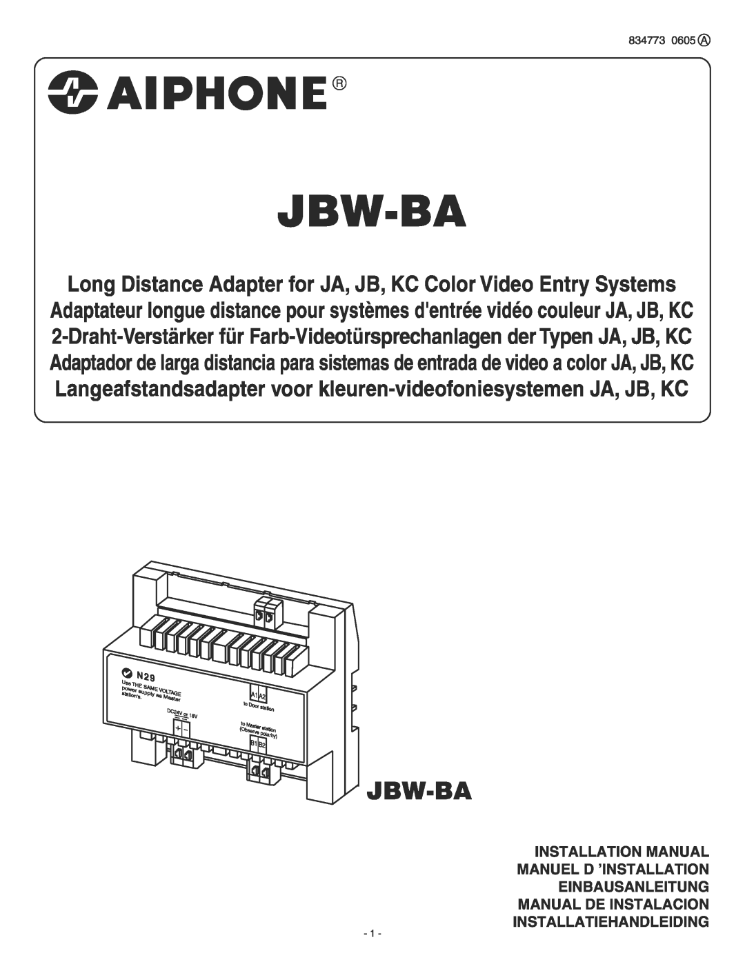 Aiphone JBW-BA installation manual Jbw-Ba 
