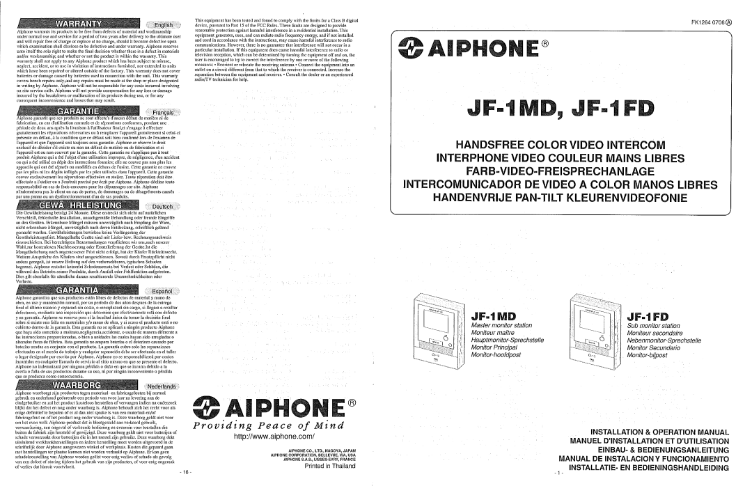 Aiphone JF-1MD, JF-1FD manual 