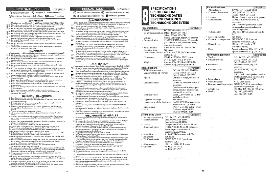 Aiphone JF-1FD, JF-1MD manual 