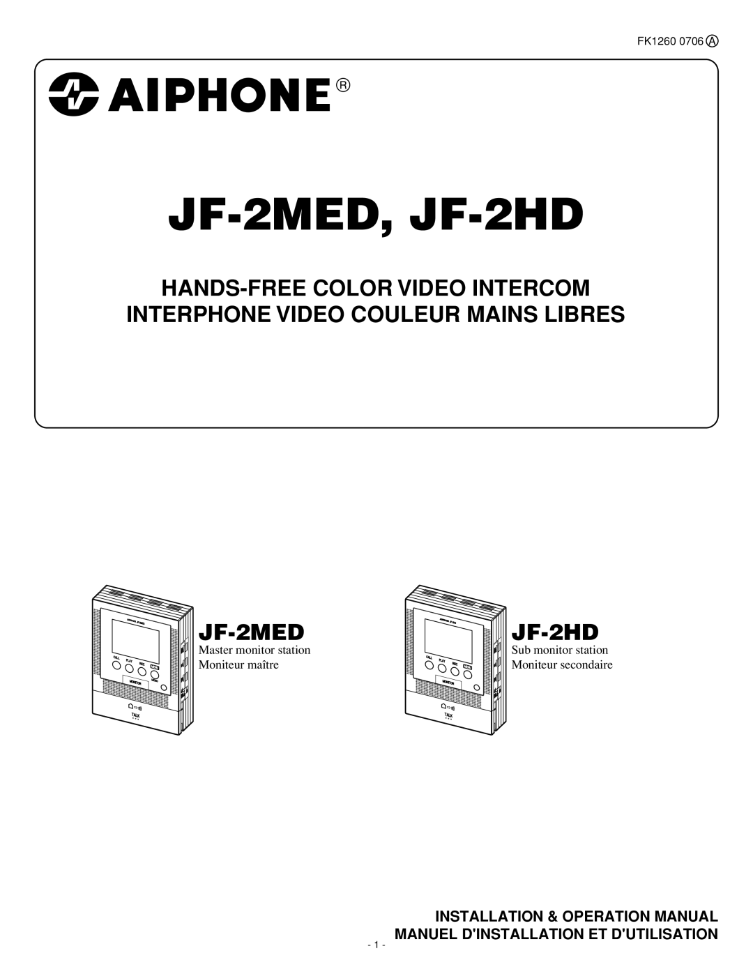 Aiphone operation manual JF-2MED, JF-2HD 