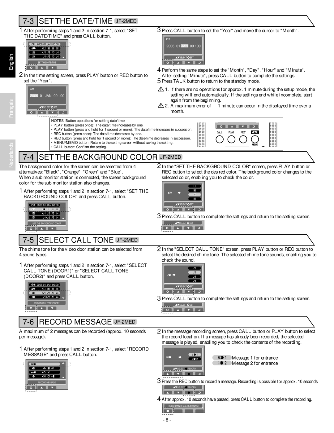 Aiphone JF-2HD operation manual SET the DATE/TIME JF-2MED 