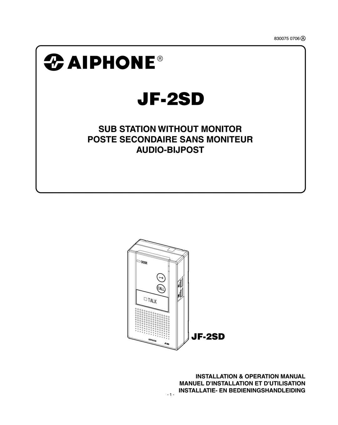 Aiphone JF-2SD manual 