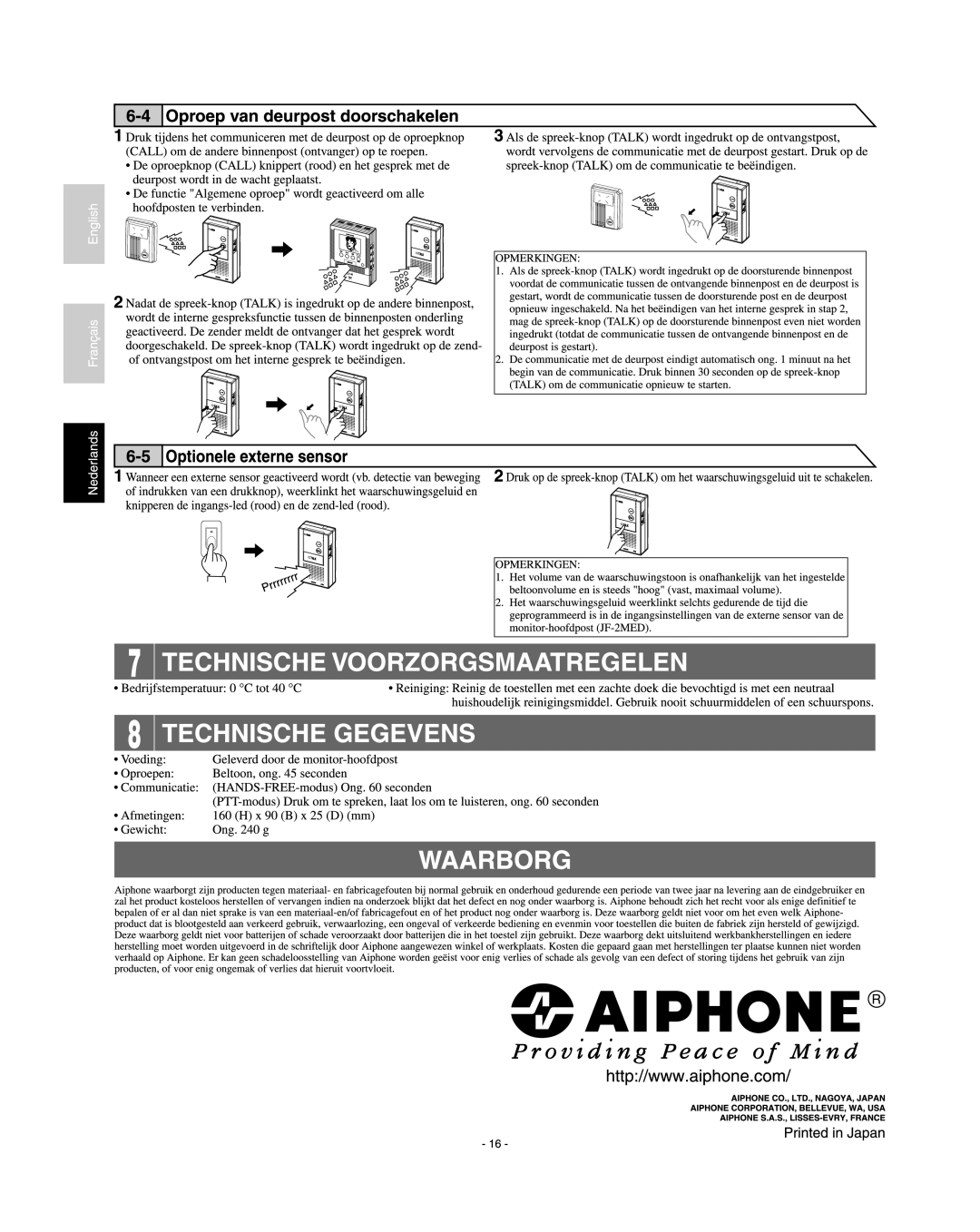 Aiphone JF-2SD manual 