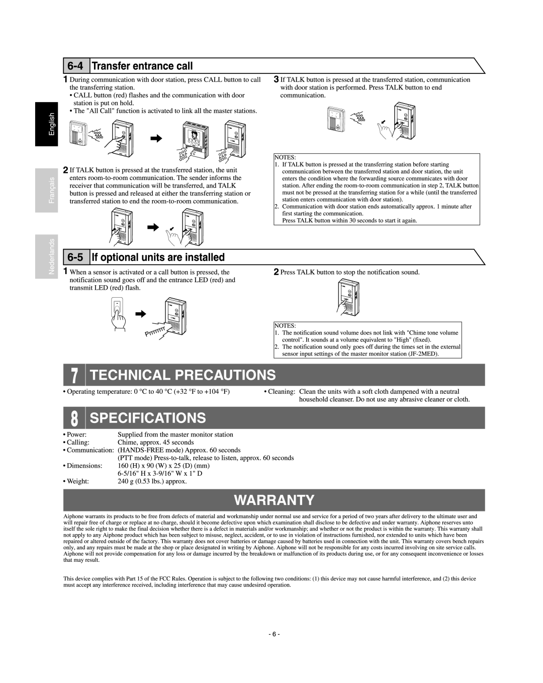 Aiphone JF-2SD manual 