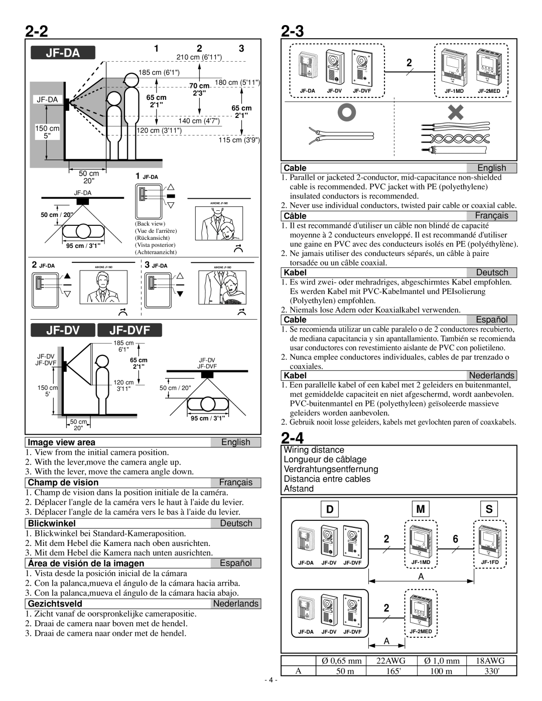 Aiphone JF-DVF, JF-DA installation manual Jf-Da, Jf-Dvf 