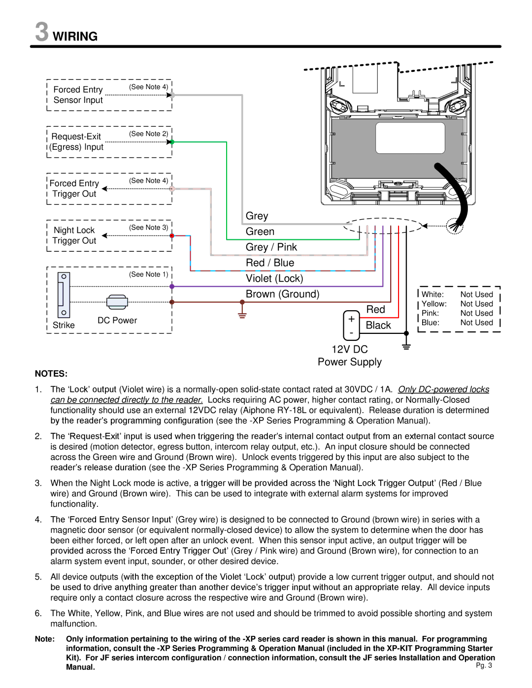 Aiphone JF-DVF-XP manual Wiring, 12V DC Power Supply 