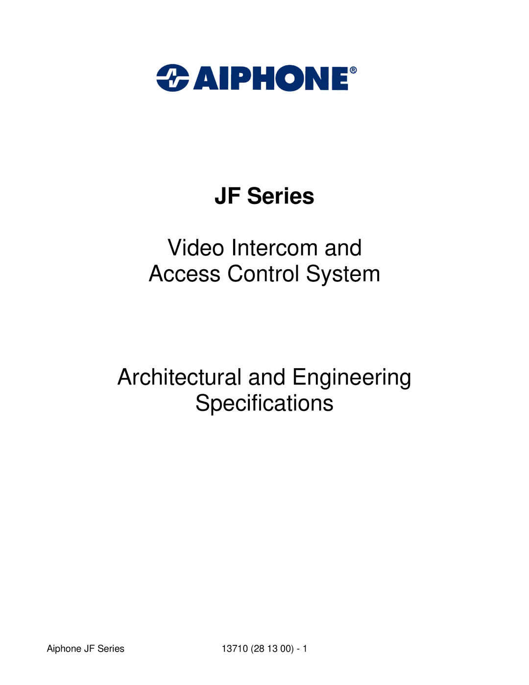 Aiphone specifications JF Series 