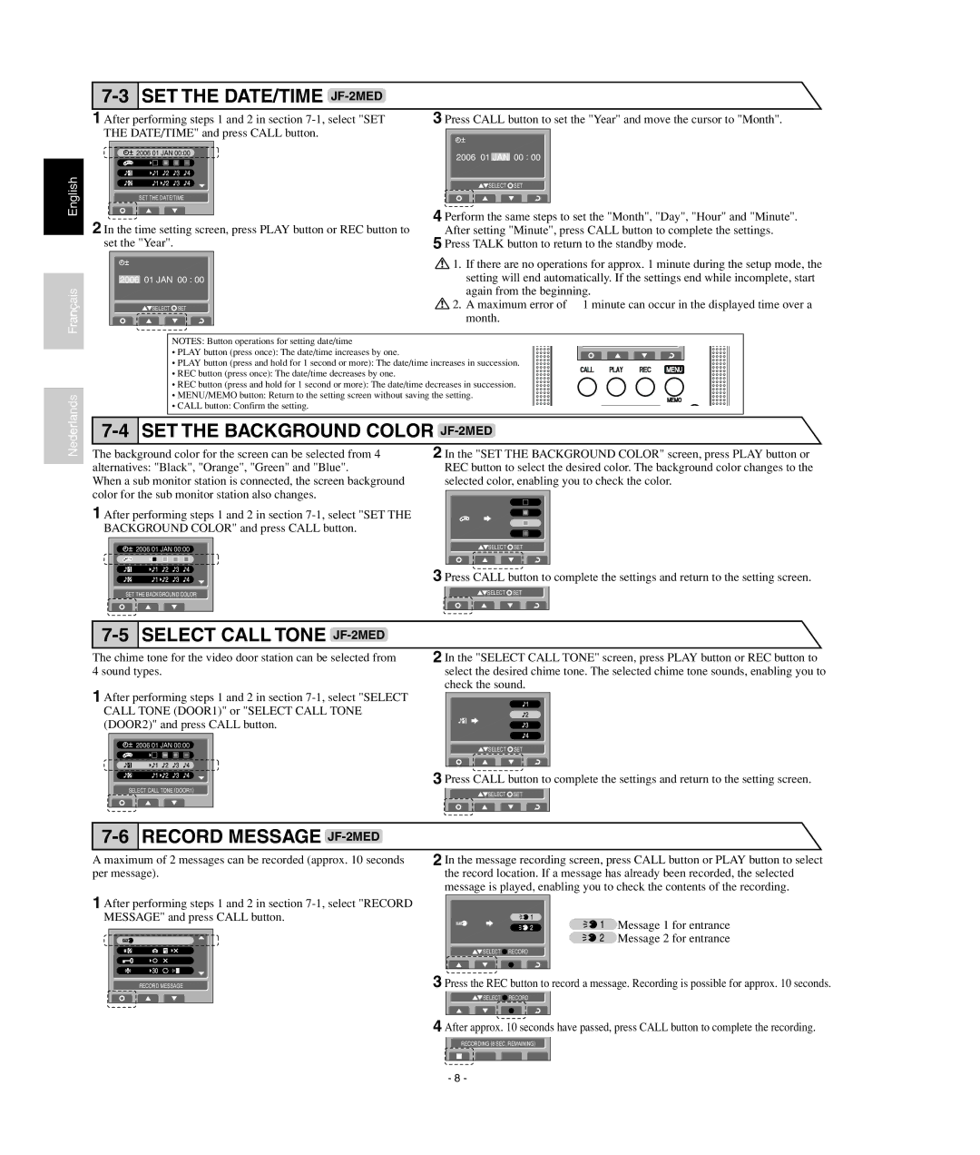 Aiphone JF2HD operation manual SET the DATE/TIME JF-2MED 