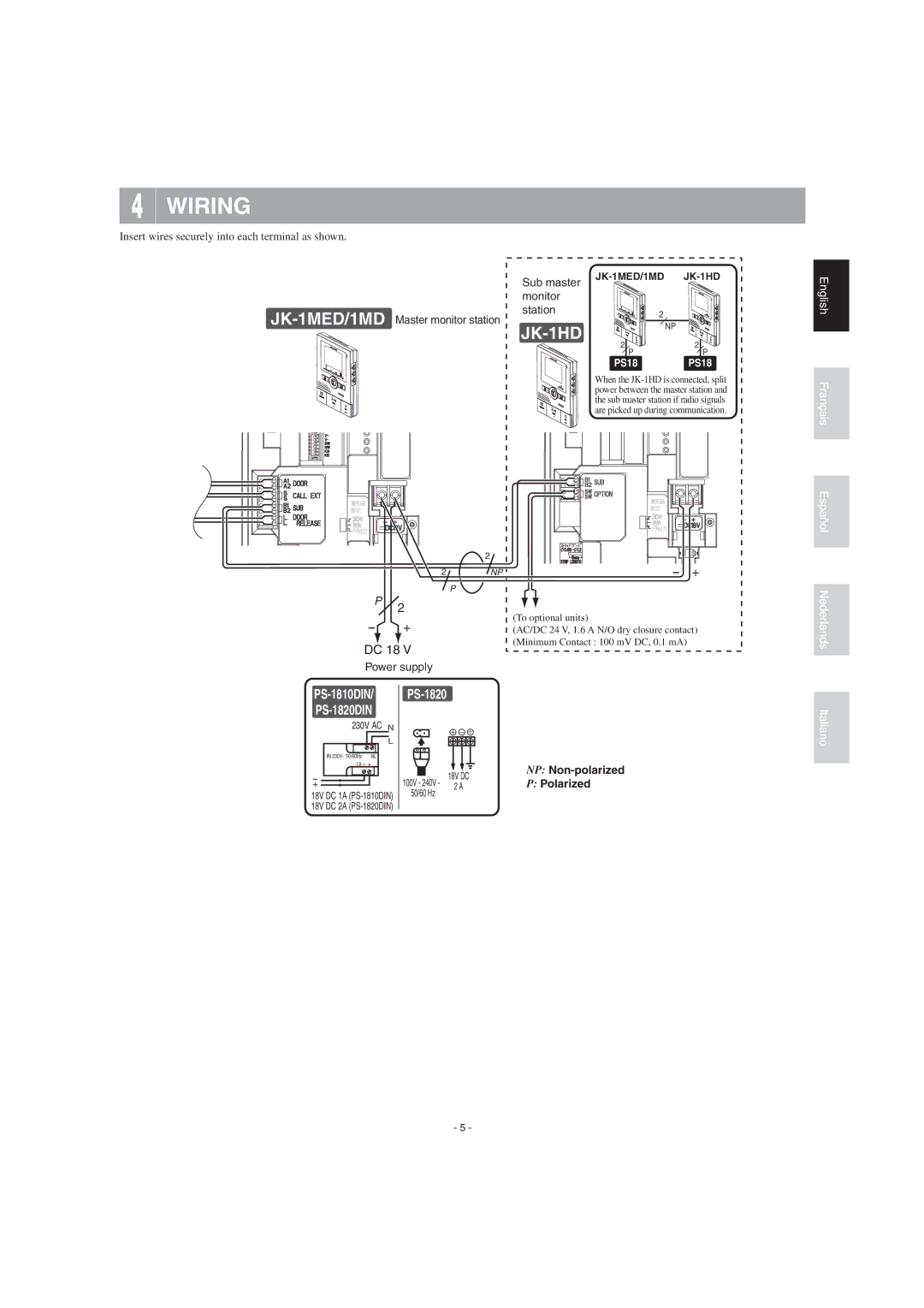 Aiphone JK-1HD operation manual Wiring 