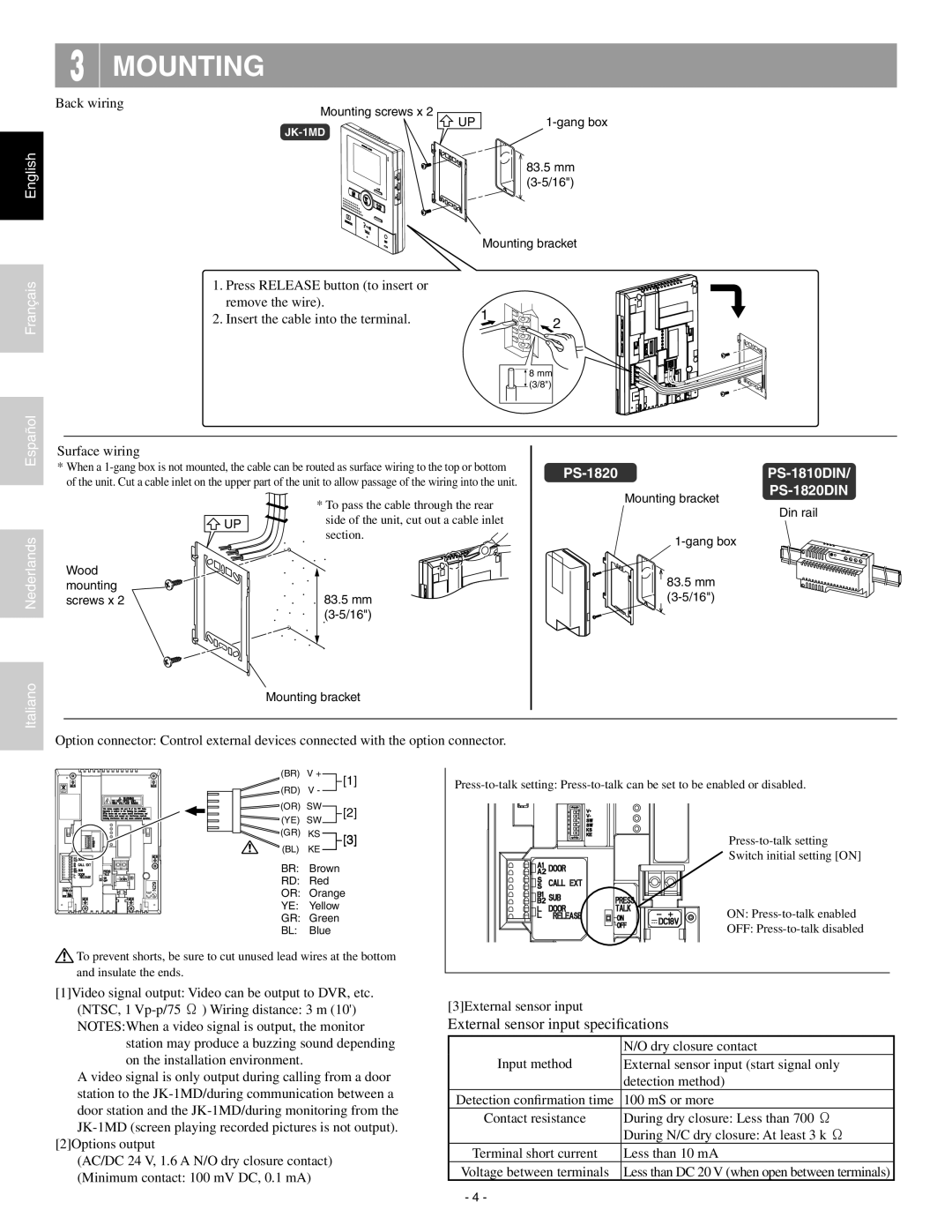 Aiphone JK-1MD operation manual Mounting 