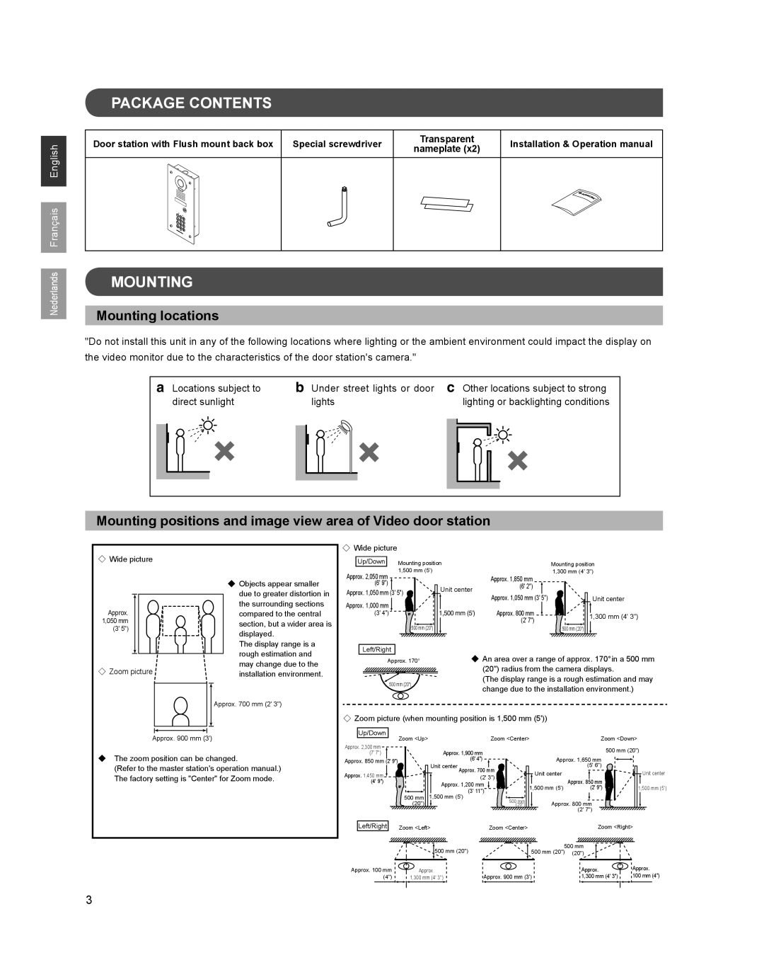 Aiphone JK-DVF-AC operation manual Package Contents, Mounting locations 