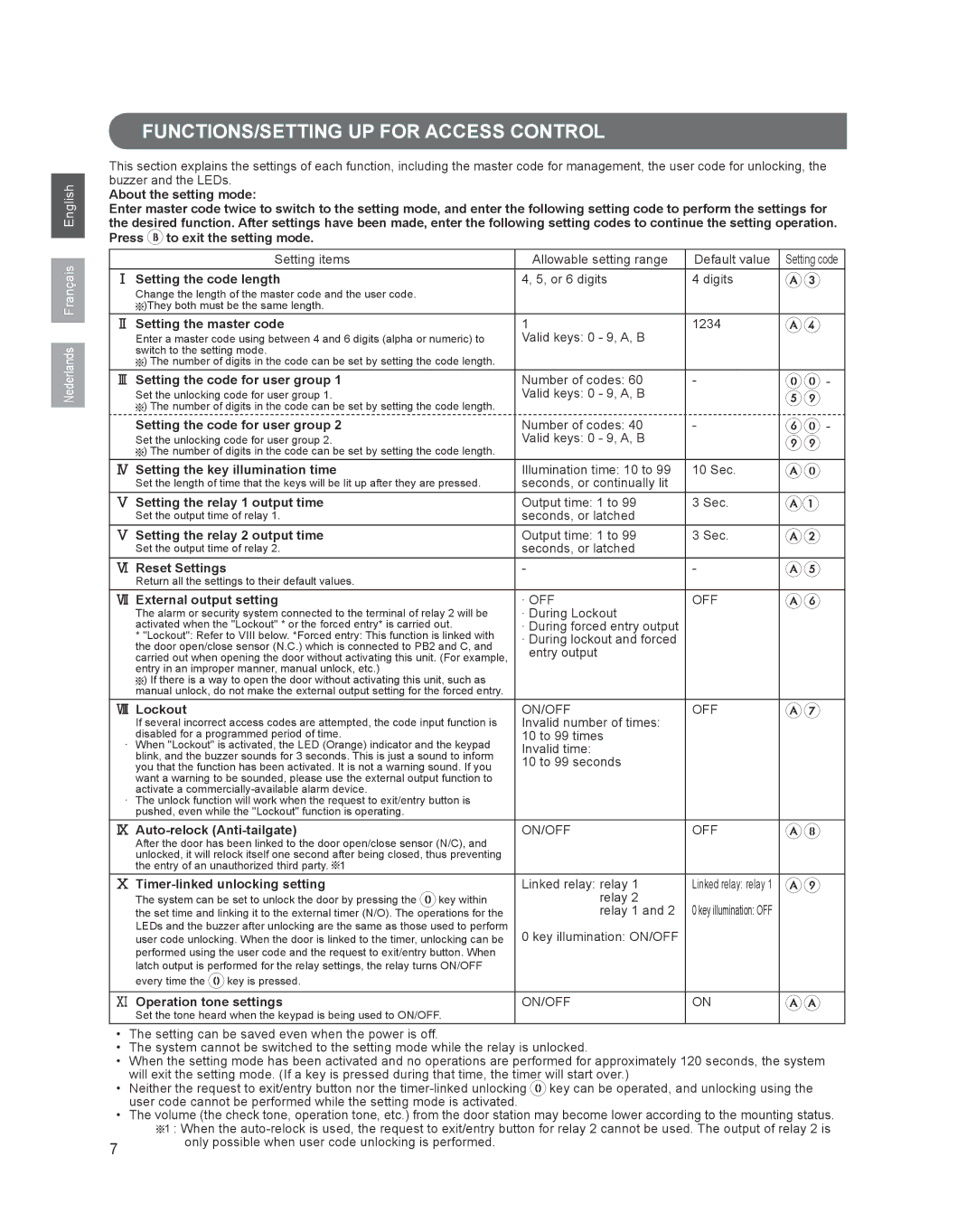 Aiphone JK-DVF-AC operation manual FUNCTIONS/SETTING UP for Access Control 