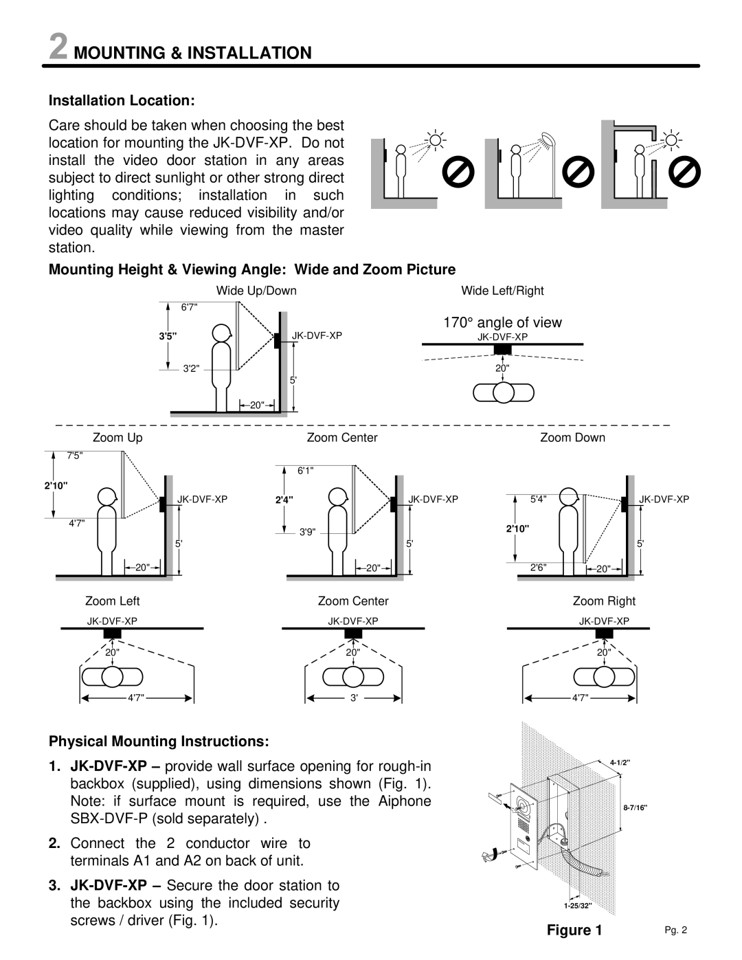 Aiphone JK-DVF-XP manual Mounting & Installation, Angle of view 