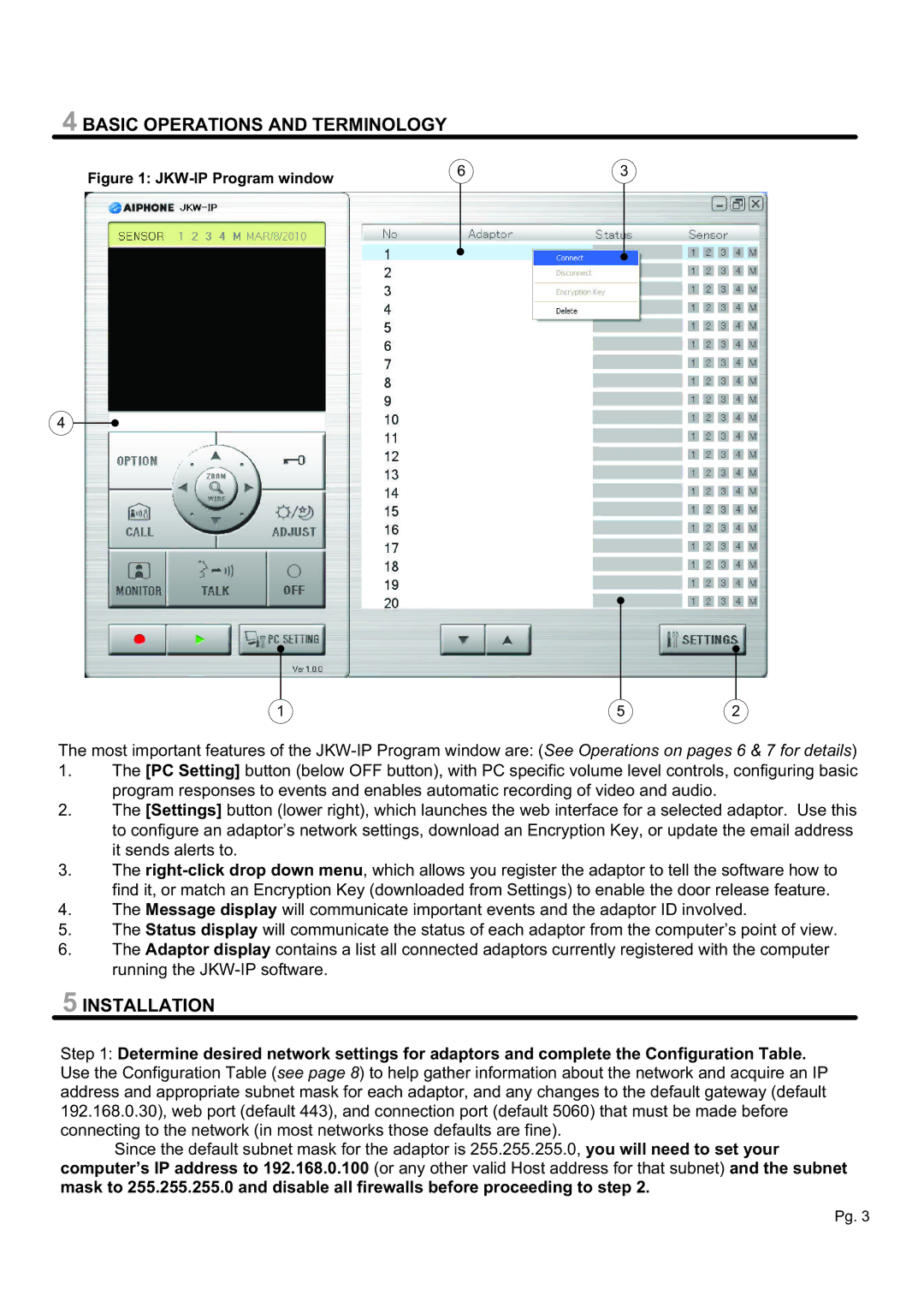 Aiphone JKW-IP instruction manual Basic Operations and Terminology, Installation 