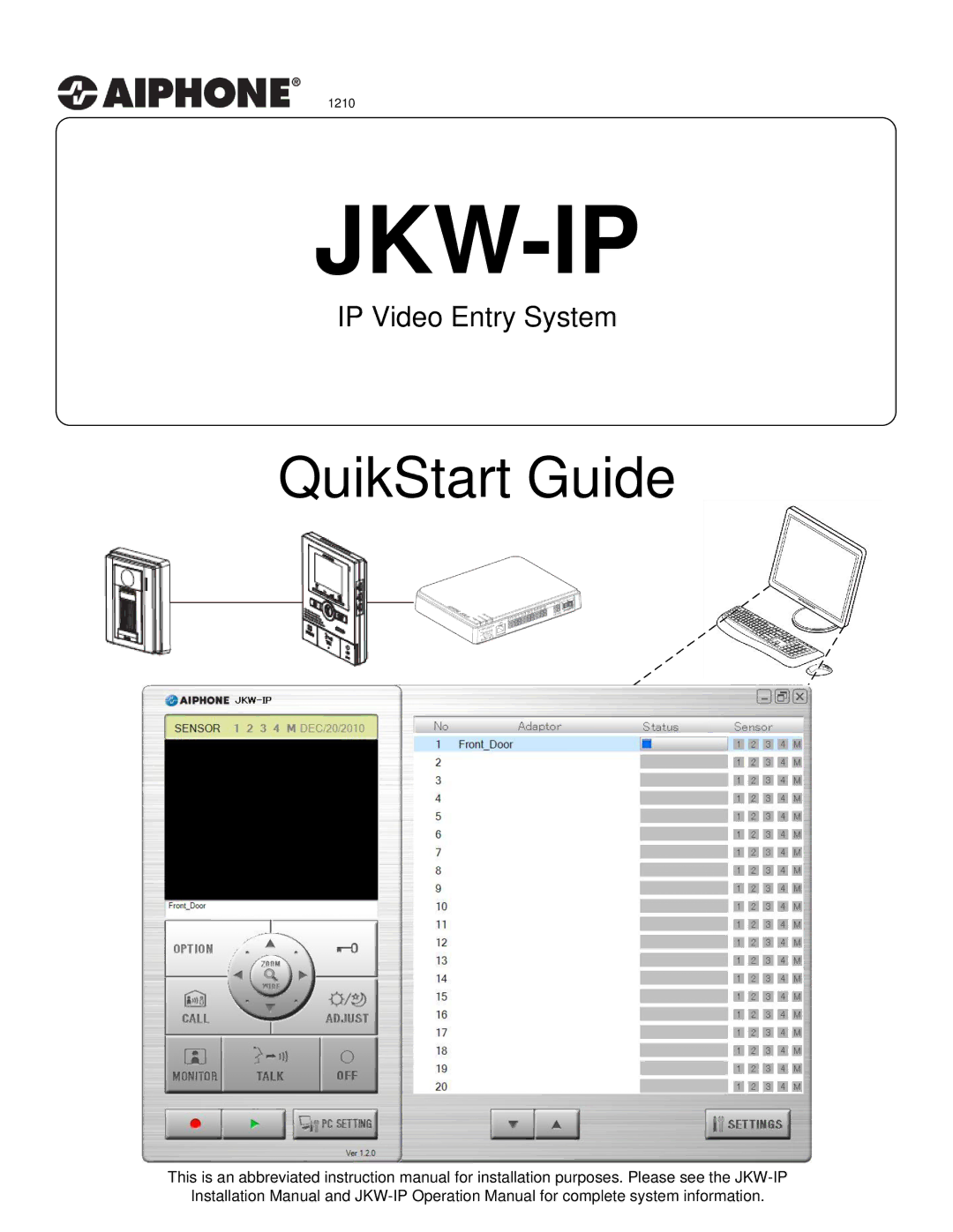 Aiphone JKW-IP instruction manual Jkw-Ip 