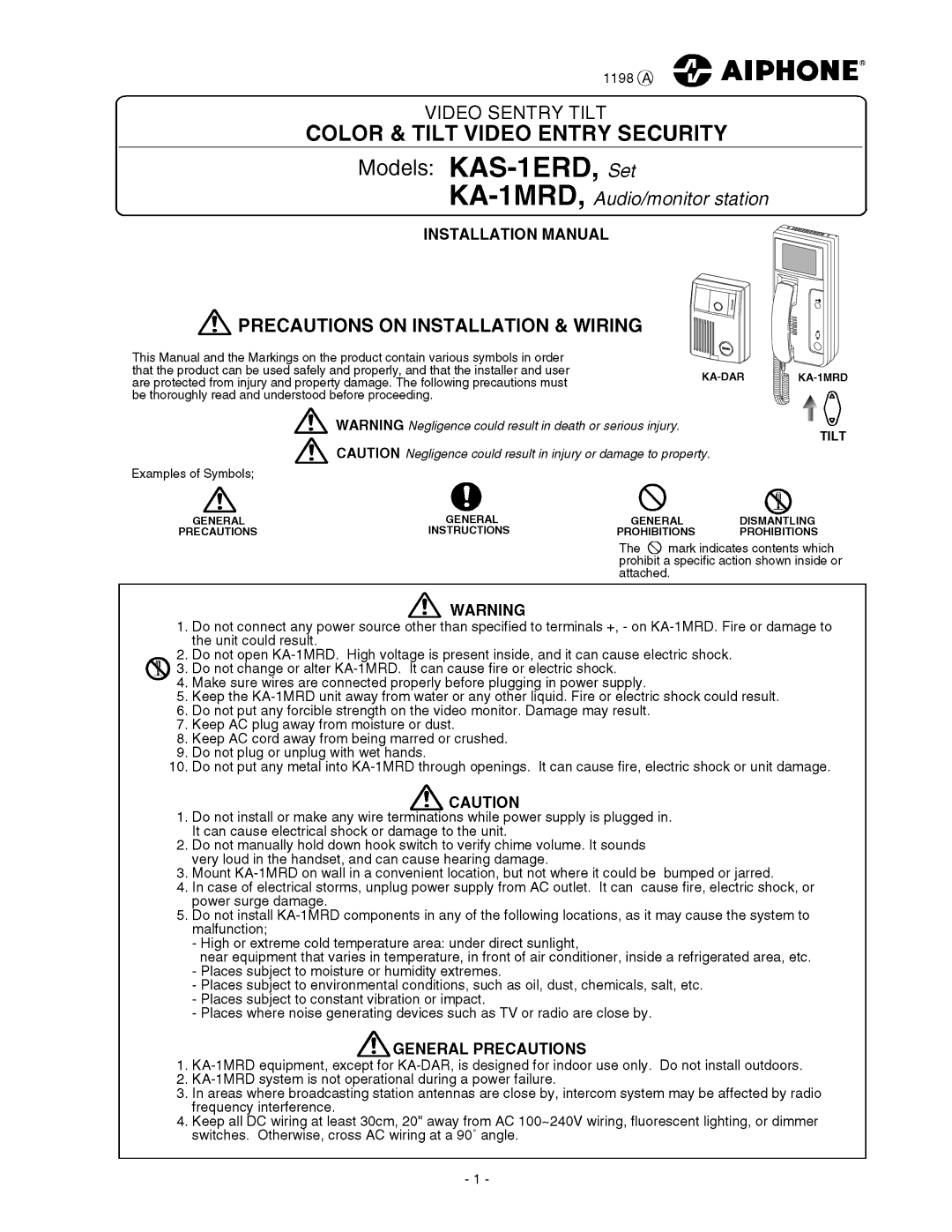 Aiphone KAS-1ERD, KA-1MRD manual 