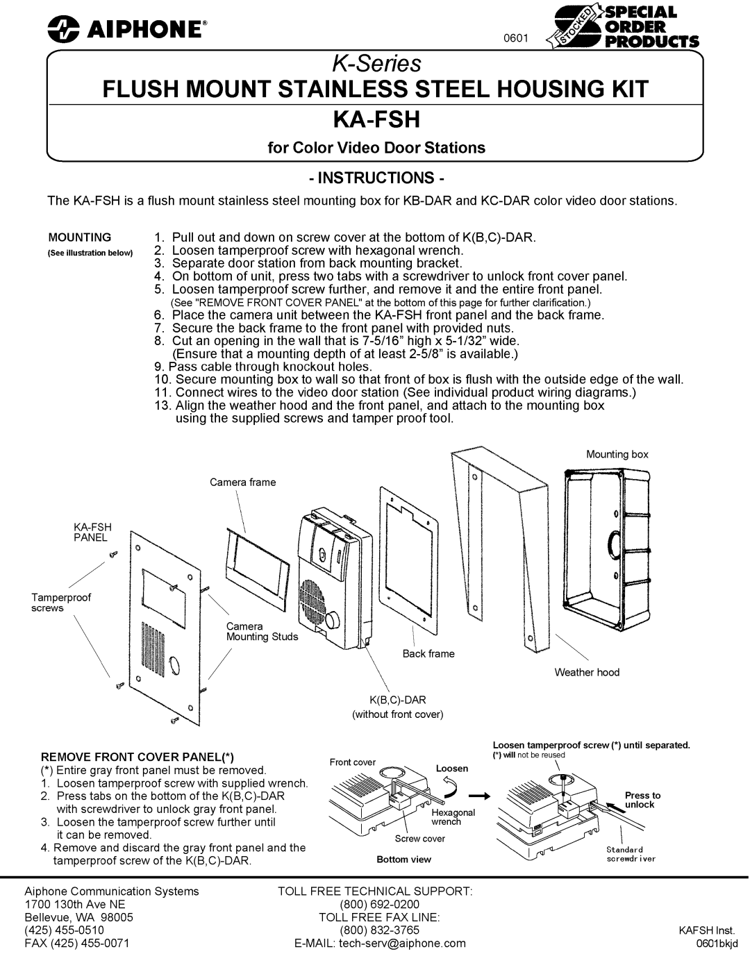 Aiphone KA-FSH manual 