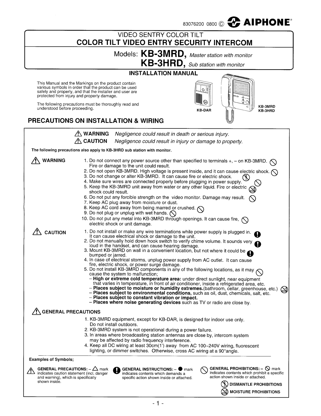 Aiphone KB-3HRD manual 