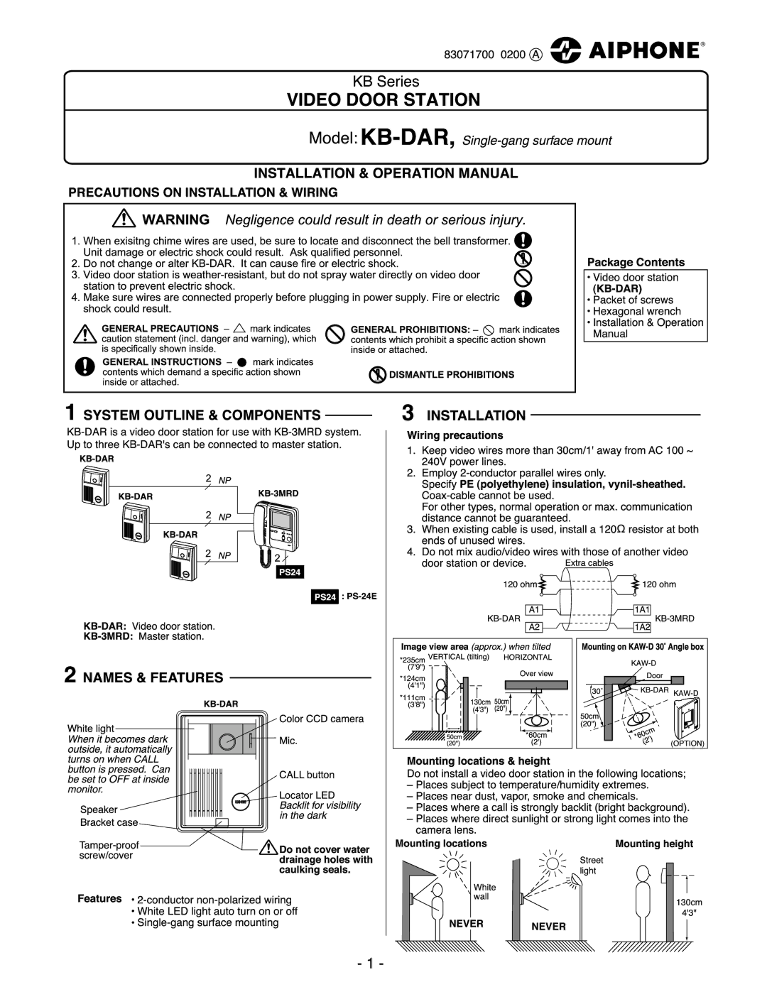 Aiphone KB-DAR manual 