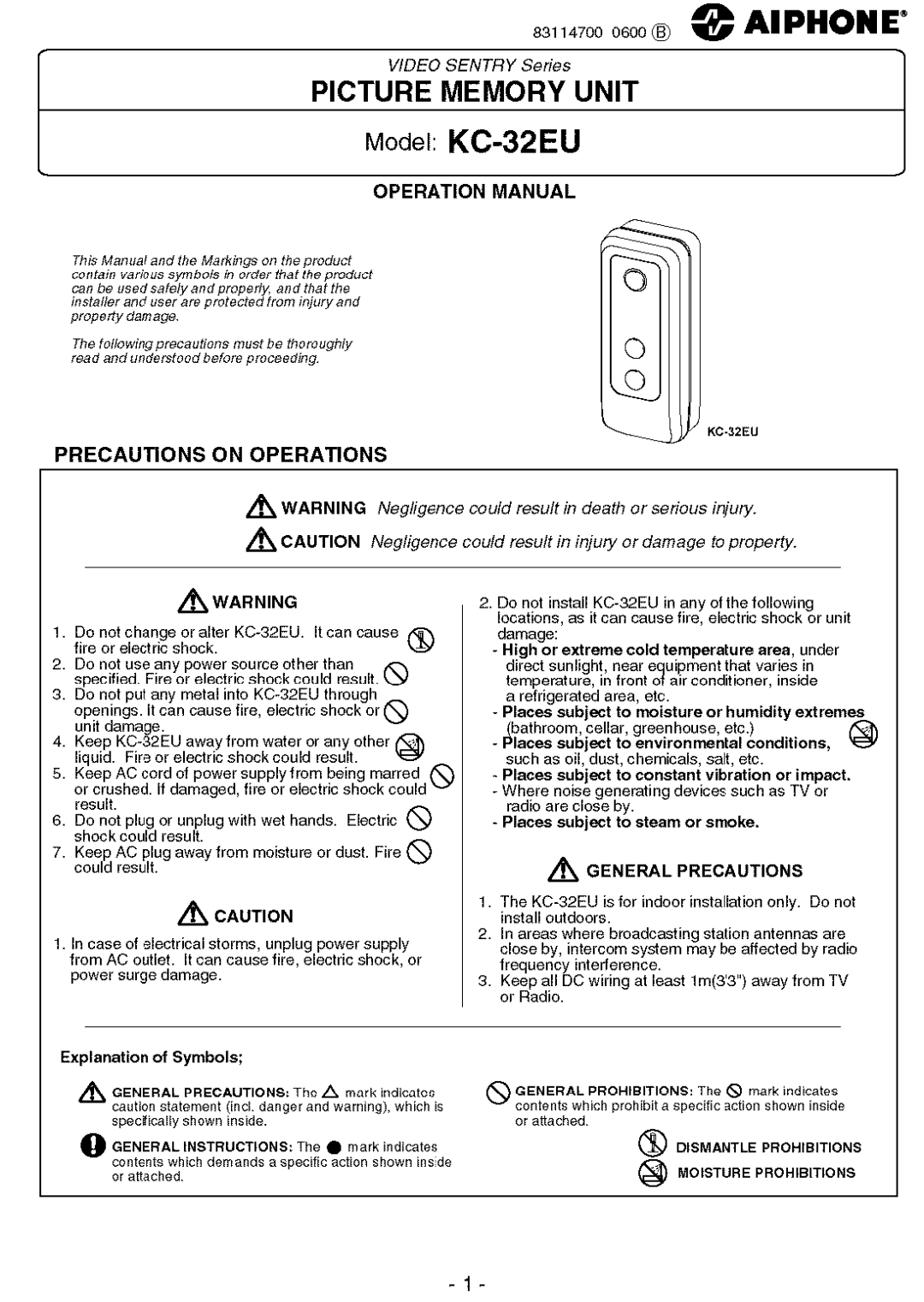 Aiphone KC-32EU manual 