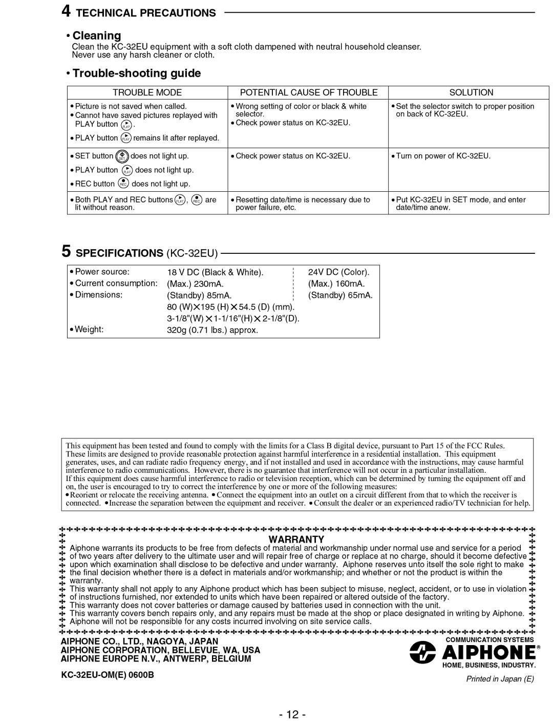 Aiphone KC-32EU manual 